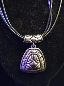 Silver-tone Pendant Necklace Leather Cord 18” Adjustable Statement Slide Style - Picture 1 of 3