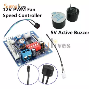 12V PWM Fan Temperature Speed Controller PC CPU Module High Temp Alarm 5V Buzzer - Photo 1/20