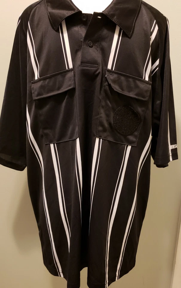KWIKGOAL Official Referee Umpire Black & White Striped XL Mens Polo Shirt - Image 1 of 4