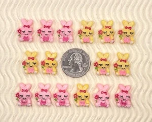 16 pcs x 3/4" Resin Glittered Bunny Flatback Embellishment w/Flower/Bow SB487MS - Picture 1 of 4