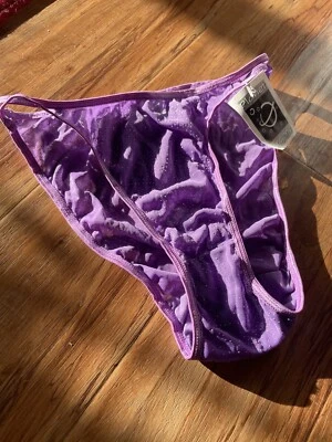 VTG Studded Sheer Ultra Hi-Cut String Bikini 90s Y2K Purple PANTY NWT Sz M 6 - Image 1 of 4