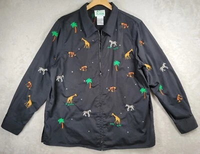 The Quacker Factory Jacket Womens L Embroidered Jungle Zoo Animals Zip Up Cotton - Image 1 of 4