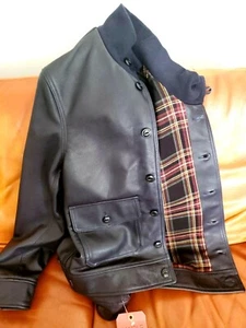 Schott NYC NAVY Leather SUPPLE &Wool Jacket 2014 Made in USA Stunning Rare Med - Picture 1 of 9