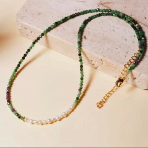 2-3MM Ruby Zoisite & Baroque Peral Faceted Round Gemstone Beaded Necklaces 24'' - Picture 1 of 12
