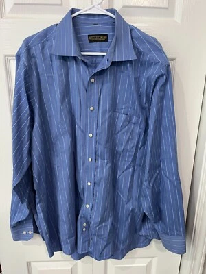 Camisa de vestir Donald J. Trump Signature Collection azul a rayas sin hierro XL Foto 1 de 4