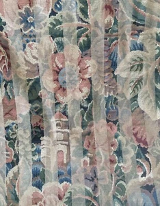 Jay Yang Fabric Impressionistic Stripe Floral Green Tan Pink 2.4Y A5 - Picture 1 of 7