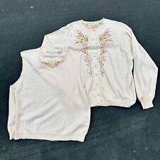 Marisa Christina Vintage Knit Floral Cardigan & Sweater Vest Set Embroidered XL