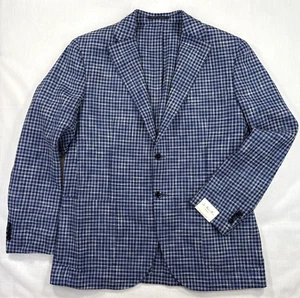 LUIGI BIANCHI Suit Coat Cotton Flax Wool Blue Houndstooth Jacket 54R NWT $1295 - Picture 1 of 18