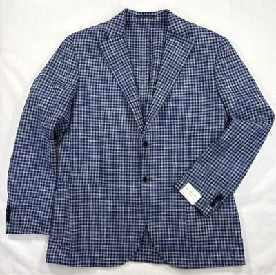 LUIGI BIANCHI Suit Coat Cotton Flax Wool Blue Houndstooth Jacket 54R NWT $1295 - Image 1 of 4
