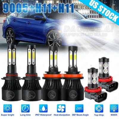 Kit de 6 faros antiniebla LED 6000K para Honda Civic 2016 2017-2019 2020 Foto 1 de 4