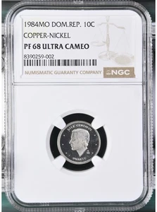 1984 Dominican Rep. 10 Cents NGC PF68 ULTRA CAMEO Coin POP 9/7 - Picture 1 of 2