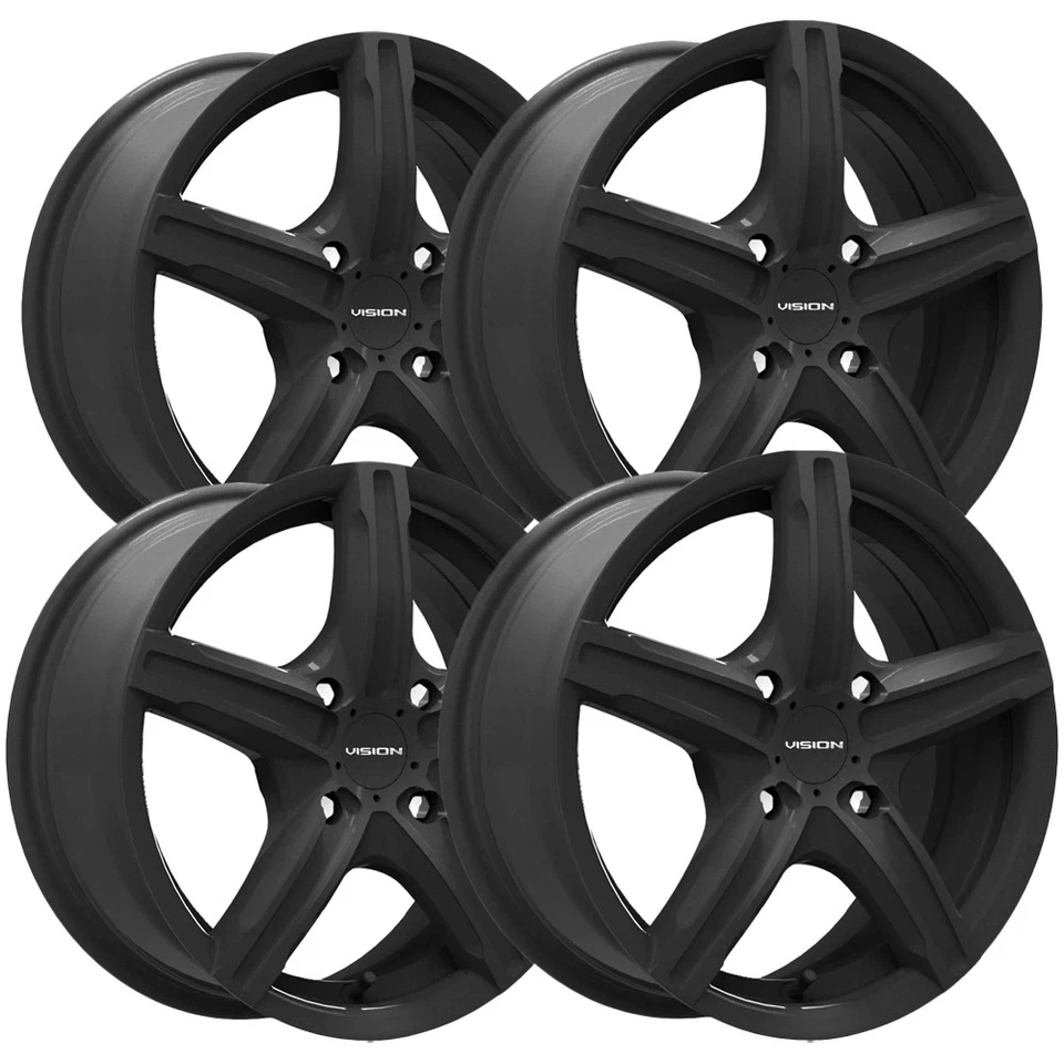 (Set of 4) Vision 469 Boost 15x6.5 4x100 +38mm Satin Black Wheels Rims 15" Inch Foto 1 de 4