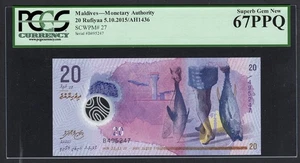 Maldives 20 Rufiyaa 5-10-2015/AH1436 P27 Uncirculated Graded 67 - Picture 1 of 2