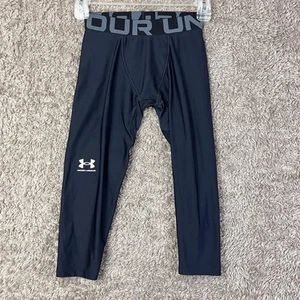 Under Armour Leggings Boys Youth Small Base Layer Black Fitted HeatGear Sports - Picture 1 of 9