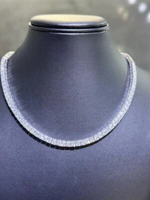 Platino Argento Sterling Taglio Princess Finto Bianco Zaffiro Tennis Collana - Immagine 1 di 4