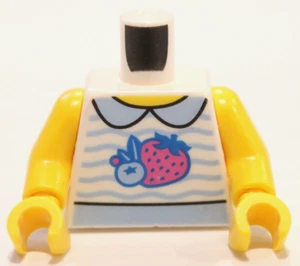 LEGO® Torso Shirt Yellow Neck Bright Light Blue Collar Wavy Stripes Strawberry - Picture 1 of 18