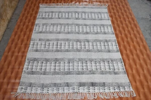 Cotton Area Rug Hand Woven Kilim Rug Kitchen 4x6 Carpet Hand Block Printed Rug - Picture 1 of 7