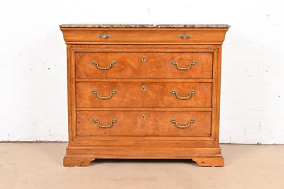 Thomasville French Louis Philippe Burl Wood Marble Top Four-Drawer Dresser Chest - Image 1 of 4