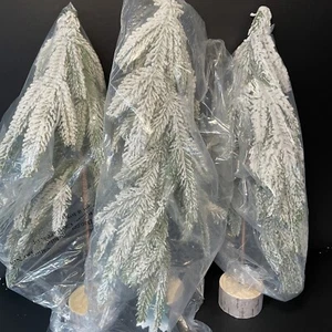 18” Faux Tree Fir W/ Snow and Wood Base Set Of 16 Flocked Rustic Decor - Picture 1 of 6
