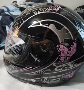 SMALL MOTORCYCLE HELMET PINK SILVER AND BLACK - Picture 1 of 7