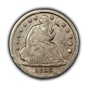 1838 H10c Seated Liberty Half Dime - Fine - SKU-T4647 - Picture 1 of 4