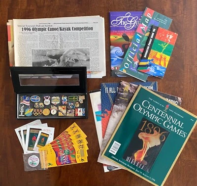 Huge Lot of USA 1996 Olympic Pins Ticket Stubs Ocoee TN Whitewater Atlanta - Image 1 of 4