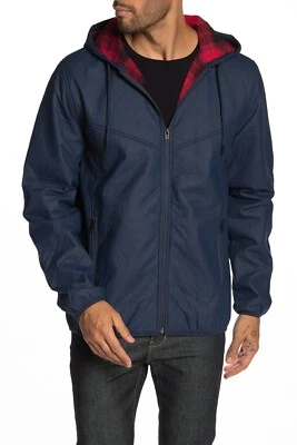 Chaqueta polar a cuadros polar adherida de cuero sintético resistente a la intemperie para hombre azul marino talla M $98 Foto 1 de 4