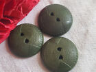 Trio anciens boutons en bois peint vert bombé texturé Diamètre  2,3 cm  D9S