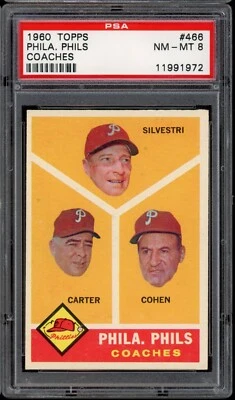 1960 Topps Baseball #466 Phila. Phils Coaches PSA 8 - Image 1 of 2