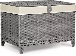 Wicker Storage Basket with Lid,Rattan Shelf Basket with Removable Liner Bag - Picture 1 of 6