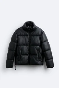 New Zara Faux Leather Puffer Jacket Black 8281/420 S bomber winter coat outerwea - Picture 1 of 7
