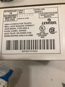 Pudełko 10 - Kość słoniowa Uchwyt ścienny Gniazdo telefoniczne 630A Gniazdo telefoniczne Leviton 40253-I - Zdjęcie 1 z 6