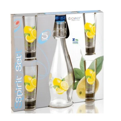 ZAGARIA CASALINGHI SET 1 BOTTIGLIA CON TAPPO MECCANICO DA 355 cc + 4 BICCHIERI PER LIMONCELLO