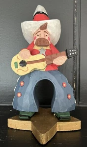 Midwest Cannon Falls Carved Cowboy Hat Guitar Figurine On Star 8” Rare Western - Picture 1 of 16