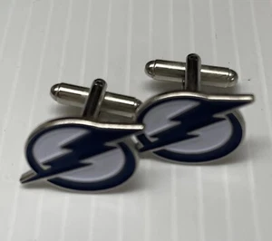 Tampa Bay Lightning Cuff Links NHL Hockey Metal With White & Blue Enamel New - Picture 1 of 5