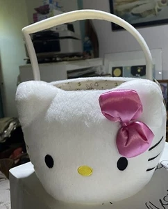 Vintage 2010 Hello Kitty Plüsch Osterkorb/Eimer Neu mit Etikett weiß mit rosa Schleife - Bild 1 von 4