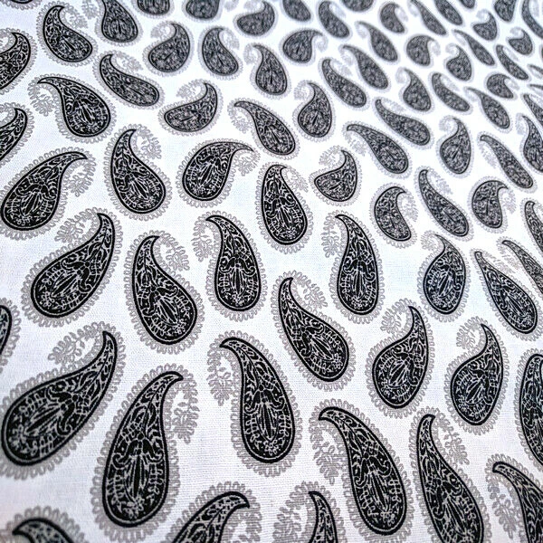 100% COTTON FABRIC WHITE BLACK PAISLEY BANDANA By YD 44X36" SEW DIY FACE MASK  - Image 1 of 4