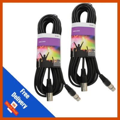 2 x 20 m Alta Calidad DMX Control de Iluminación XLR Cable Conductos DJ Paquete de Luz QTX
