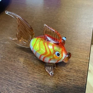 Glas Fisch Figur Buggy Augen orange gelb weiß Miniatur 3" Koi Angelfish - Bild 1 von 6