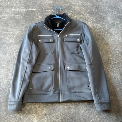 Jaqueta feminina International Concepts INC Shacket L cinza forrada de pele sintética ao ar livre - Imagem 1 de 4