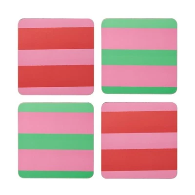 Creative Tops Set of 4 Pink and Green Striped Coasters Cork Backed 10.5 x 10.5cm - Image 1 of 4