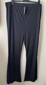 Boohoo Plus Trousers Size 24 New Black Rib Flare Stretch High Rise Casual - Picture 1 of 7