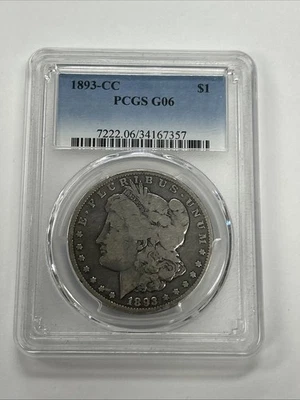 1893CC $1 CARSON CITY MORGAN SILVER DOLLAR IN PCGS G04 RARE DATE - Image 1 of 4