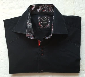 Au Noir Mens Button Down Shirt Sz 4 Large Black Contrasting Flip Cuffs - Foto 1 di 12
