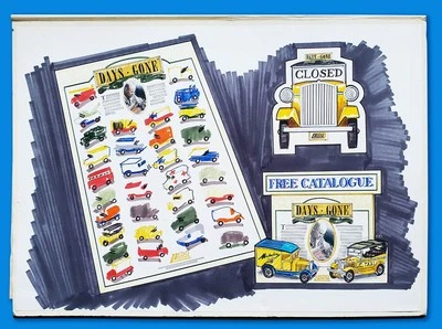 VERY RARE - Original 1985 marker pen designsĺ for Lledo 'Days Gone' promo items - Image 1 of 4