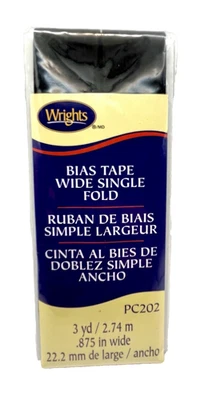 Cinta de encuadernación Wright 7/8" de ancho negra sesgada ancha pliegue único 3 yardas nueva costura Foto 1 de 4