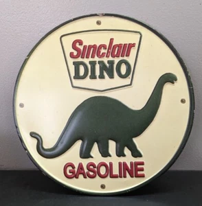 Sinclair Dino Gasoline Oil Service Station Garage Tin Metal Sign, 11.75" Dia. - Picture 1 of 3