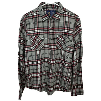 Rugby University Mens L Button Front Flannel Shirt Blue Gray Plaid Long Sleeve - Image 1 of 4
