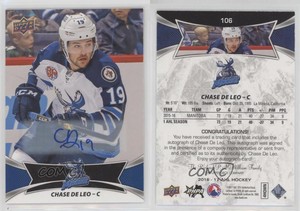 2016-17 Upper Deck AHL Auto SP Chase De Leo #106 Rookie Auto RC