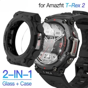 For Amazfit T-Rex2 Screen Protector Tempered Glass Film & TPU Soft Case - Photo 1 sur 15